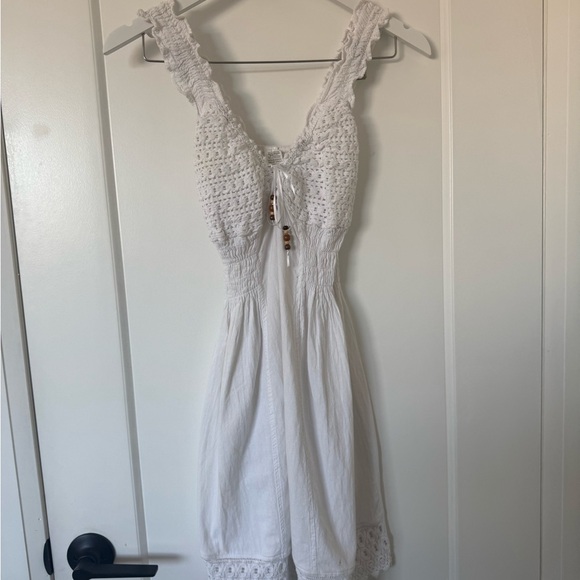 White Crochet Mini Dress (100% Cotton) - Picture 3 of 4
